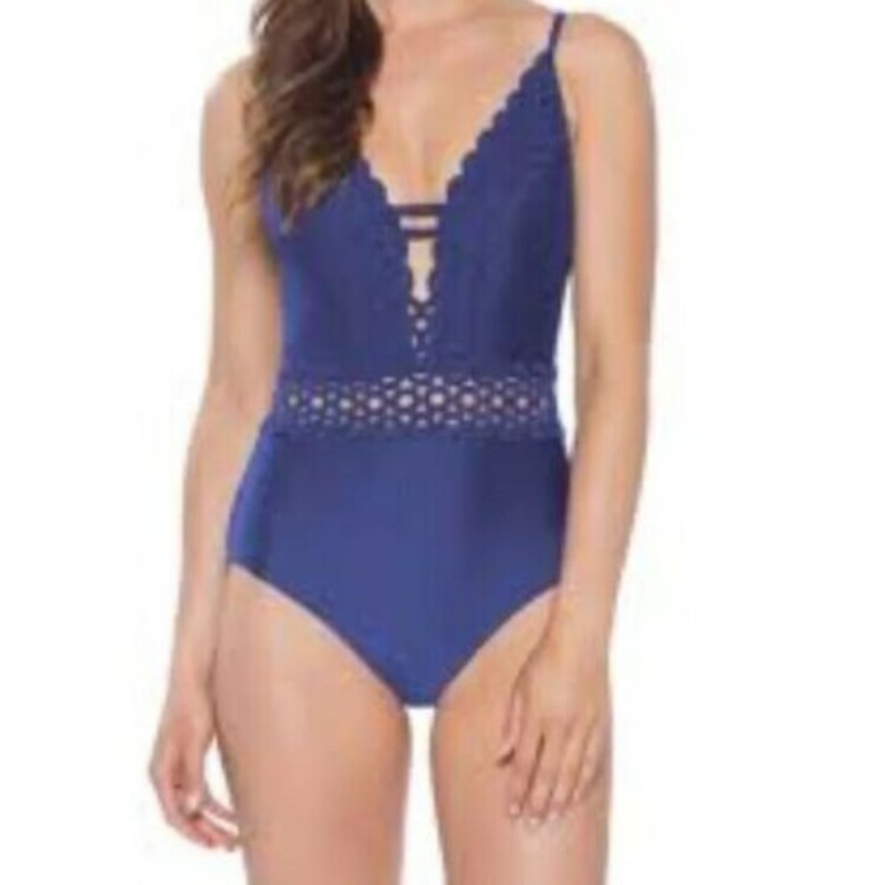 BECCA Cutout Circles Deep-V One Piece Swimsuit,